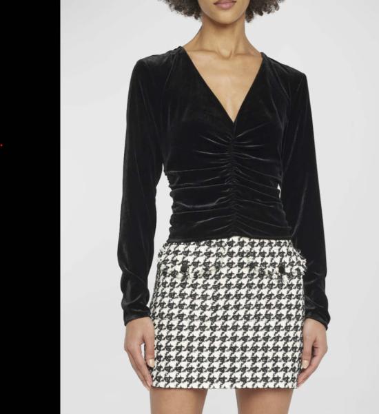  베로니카비어드 데님 자켓 베로니카 비어드 펠로나 롱슬리브 V넥 슬림핏 러칭 탑 블랙 - VERONICA BEARD