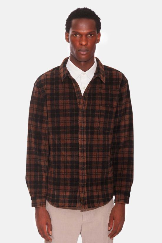  블루&크림 긴팔 셔츠 폴라 플리스 오버셔츠 브라운 플레드