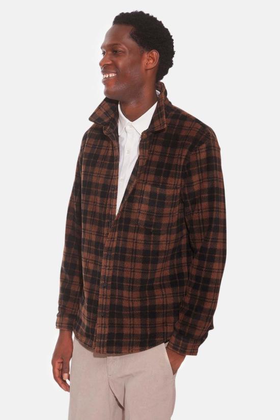  블루&크림 긴팔 셔츠 폴라 플리스 오버셔츠 브라운 플레드 - BLUE&CREAM