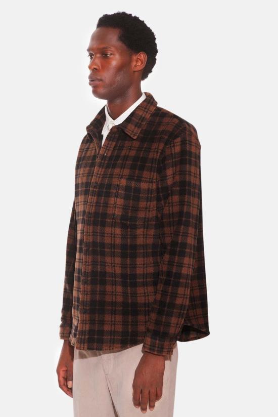  블루&크림 긴팔 셔츠 폴라 플리스 오버셔츠 브라운 플레드 - BLUE&CREAM