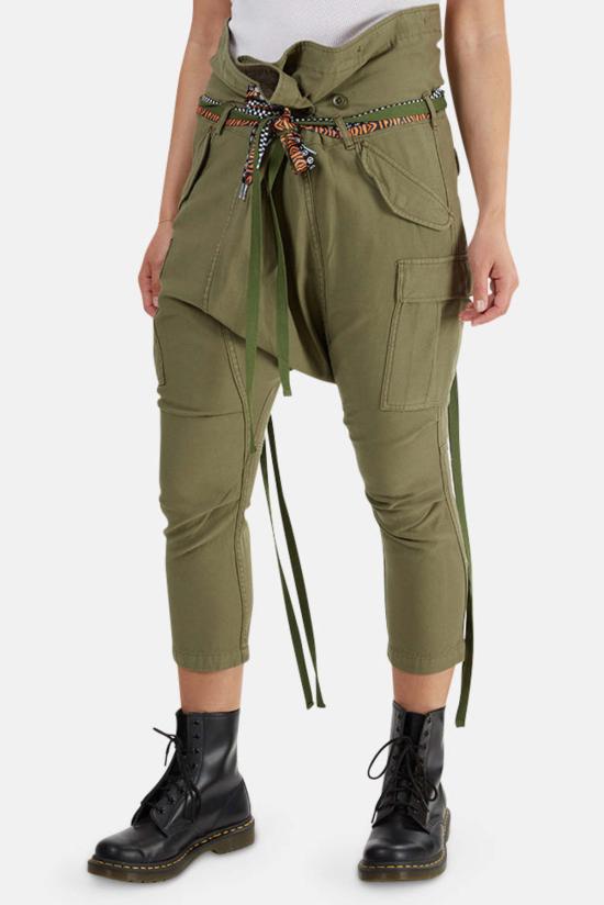  알13 스트레이트 팬츠 R13 롤드 웨이스트 카고 팬츠 올리브 - R13