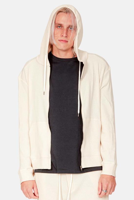  Blue&Cream 후드 티셔츠 블루&크림 와플 지퍼 후드 크림