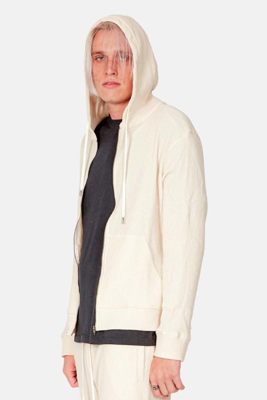  Blue&Cream 후드 티셔츠 블루&크림 와플 지퍼 후드 크림 - BLUE&CREAM