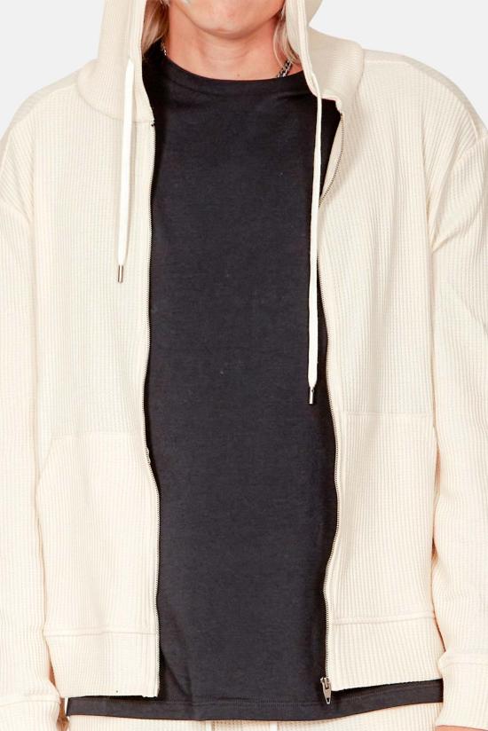  Blue&Cream 후드 티셔츠 블루&크림 와플 지퍼 후드 크림 - BLUE&CREAM