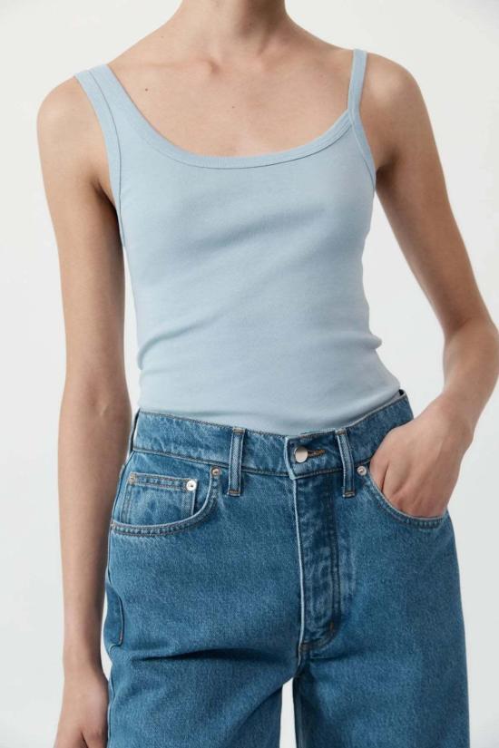  세인트아그니 데님 팬츠 세인트 아그니 미드 라이즈 와이드 레그 데님 블루 - ST.AGNI