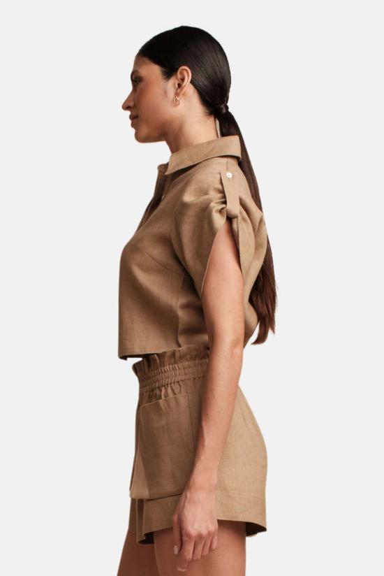  헤브론 민소매 티셔츠 레오노라  리넨 아몬드 - HEVRON