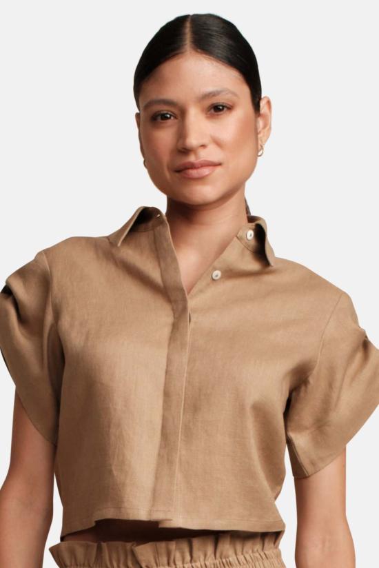  헤브론 민소매 티셔츠 레오노라  리넨 아몬드