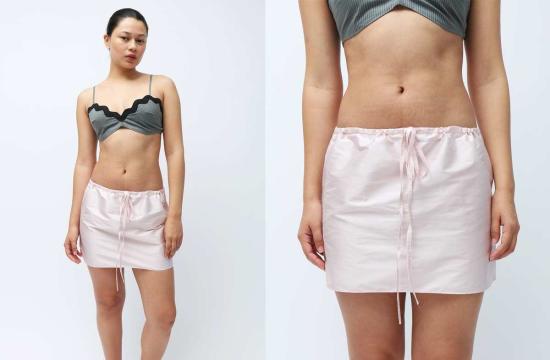  커밍 오브 에이지 숏 스커트 드로스트링 미니 스커트 베이비 핑크 - COMING OF AGE