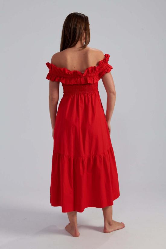  가니 롱 원피스 롱 스모크 드레스 레이싱 레드 - GANNI