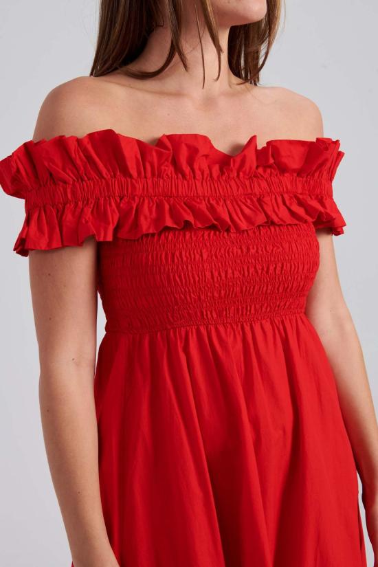  가니 롱 원피스 롱 스모크 드레스 레이싱 레드 - GANNI