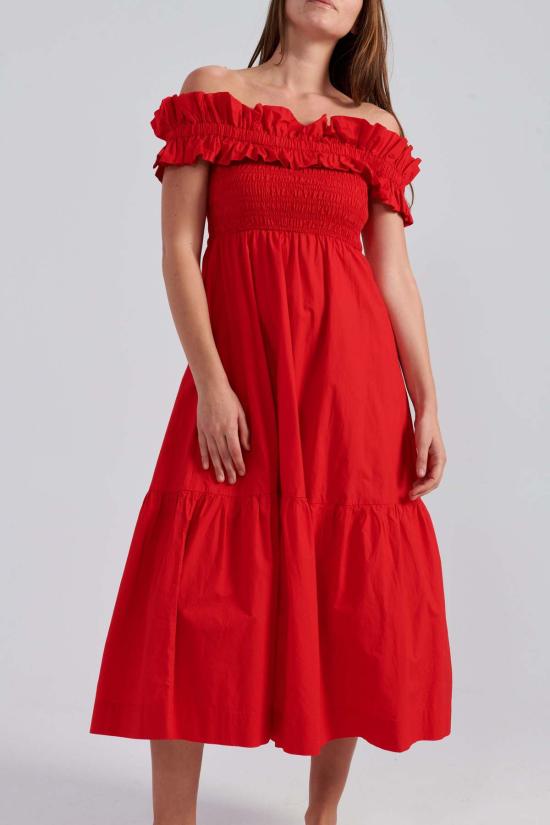  가니 롱 원피스 롱 스모크 드레스 레이싱 레드 - GANNI