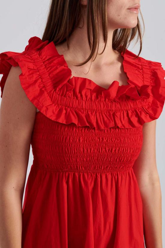  가니 롱 원피스 롱 스모크 드레스 레이싱 레드 - GANNI