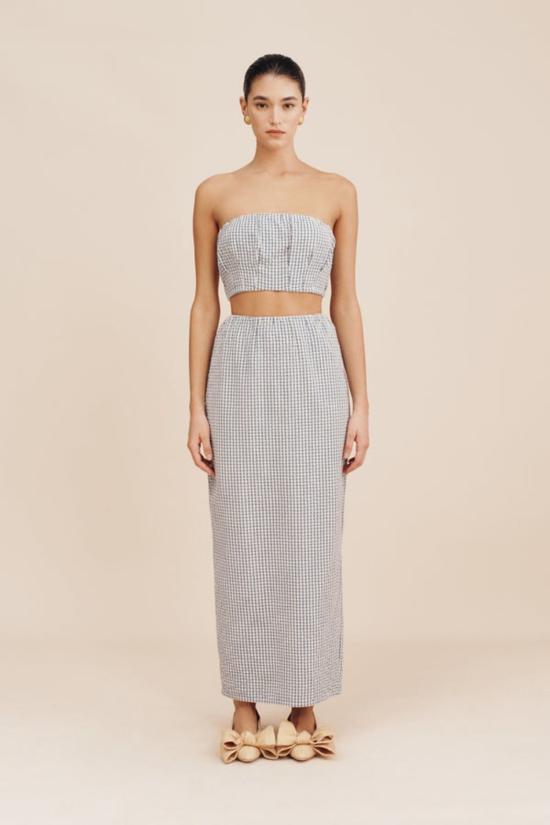  포제 블라우스 Posse Mira 스트랩리스 크롭 탑 깅엄 블랙/크림