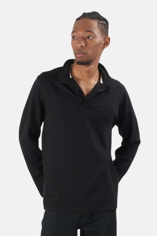  Blue&Cream 폴로 티셔츠 블루&크림 트윌 니트 팝 칼라 블랙 - BLUE&CREAM