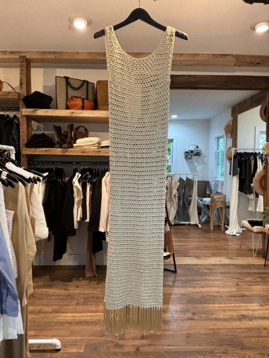  S-Mode 숏 원피스 프린지 샴페인 S 모드 하이넥 드레스