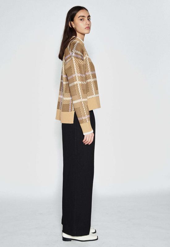  EYEYE 긴팔 티셔츠 아이아이 체크 언밸런스 니트 탑 모카 - OTHER BRANDS