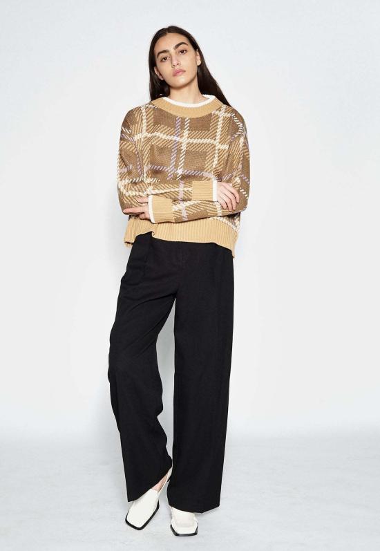  EYEYE 긴팔 티셔츠 아이아이 체크 언밸런스 니트 탑 모카 - OTHER BRANDS