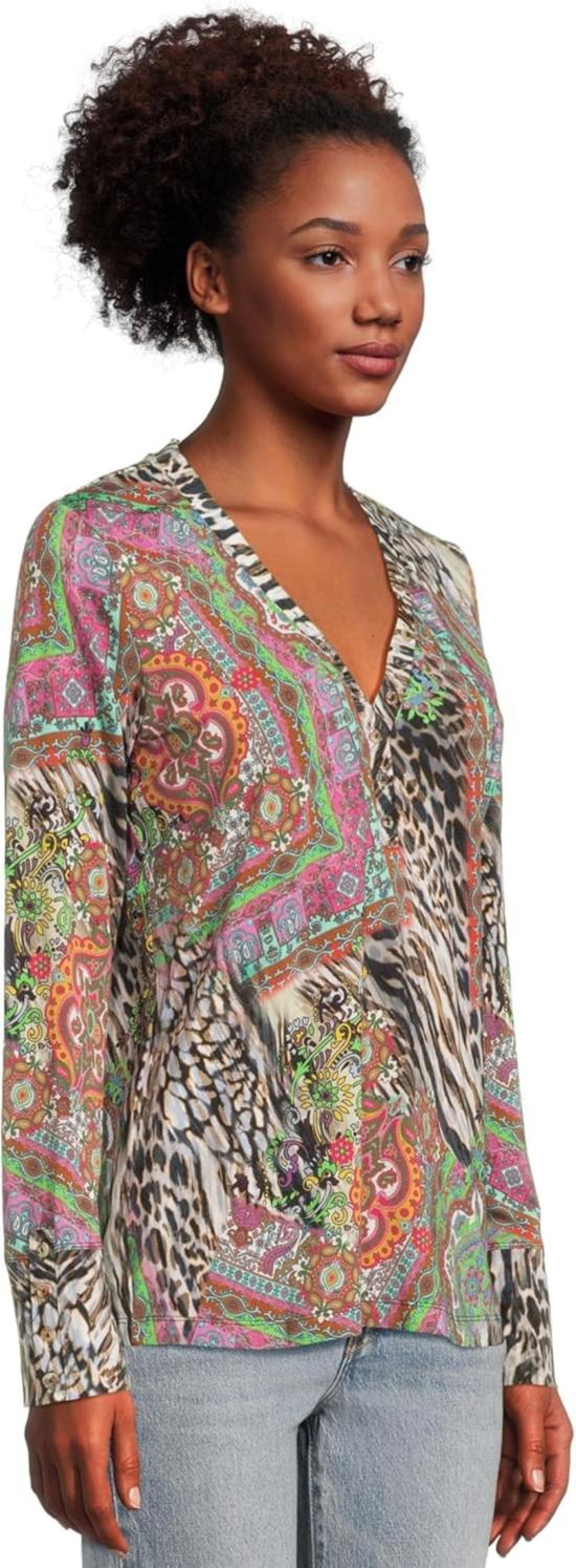  조니 와스 블라우스 조니는 제니 헨리 탑 페즐리 타이였습니다 - JOHNNY WAS