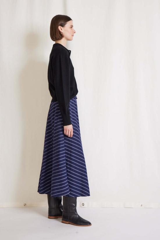  어피스 어파트 미디 스커트 Apiece Apart Rene  네이비 스트라이프 - APIECE APART