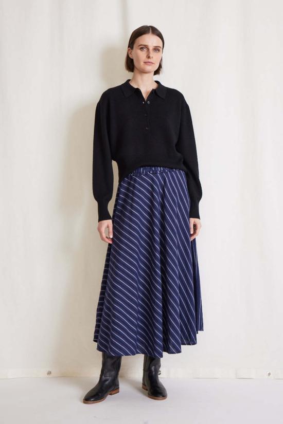  어피스 어파트 미디 스커트 Apiece Apart Rene  네이비 스트라이프