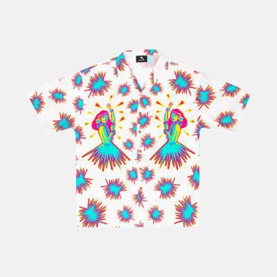  마우나케아 반팔 셔츠 마우나 케아 훌라  화이트/아이리디슨트 스타일 그래픽