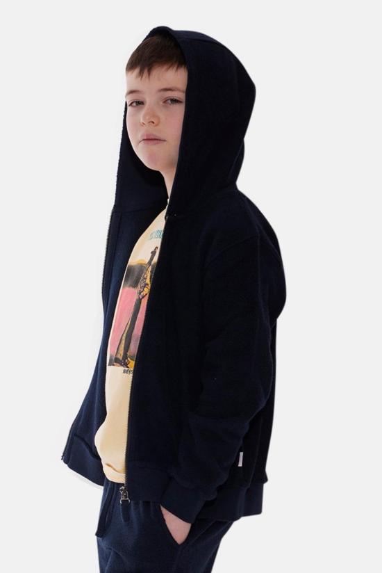  [키즈] 블루&크림 풀오버 키즈  지퍼 후드 네이비