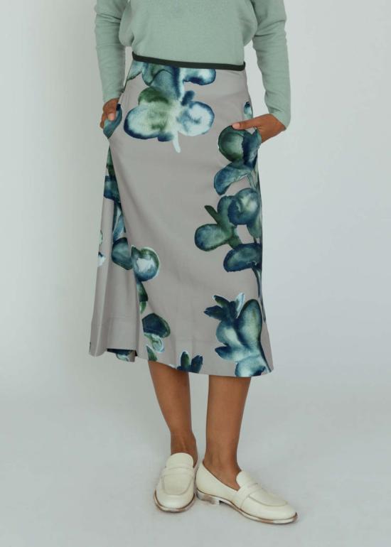  오디 미디 스커트 옵 아트 트리 스커트 옅은 실버 - ODEEH