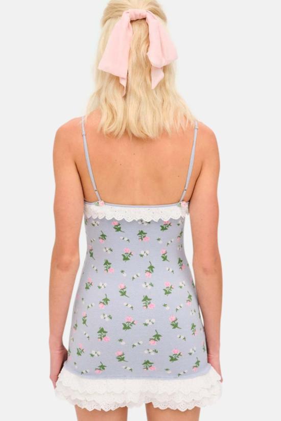  포러브앤레몬스 숏 원피스 For Love & Lemons 아말리아 니트 미니 드레스 블루 - FOR LOVE & LEMONS