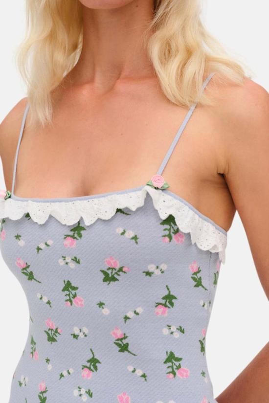  포러브앤레몬스 숏 원피스 For Love & Lemons 아말리아 니트 미니 드레스 블루 - FOR LOVE & LEMONS