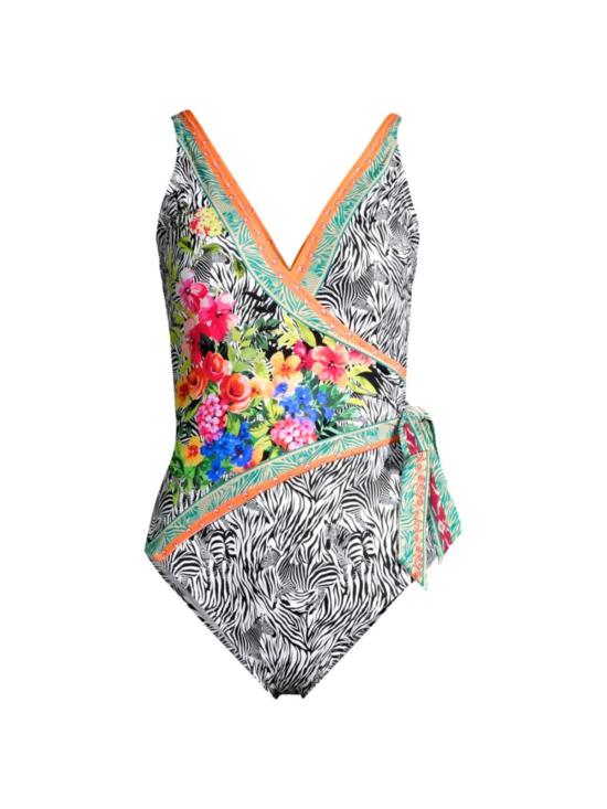  조니 와스 원피스 수영복 조니 워즈 랩  제브라 프린트 - JOHNNY WAS