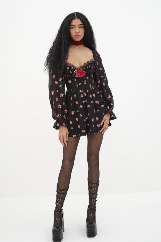  포러브앤레몬스 숏 원피스 For Love & Lemons 렌 미니 드레스 블랙 멀티 - FOR LOVE & LEMONS