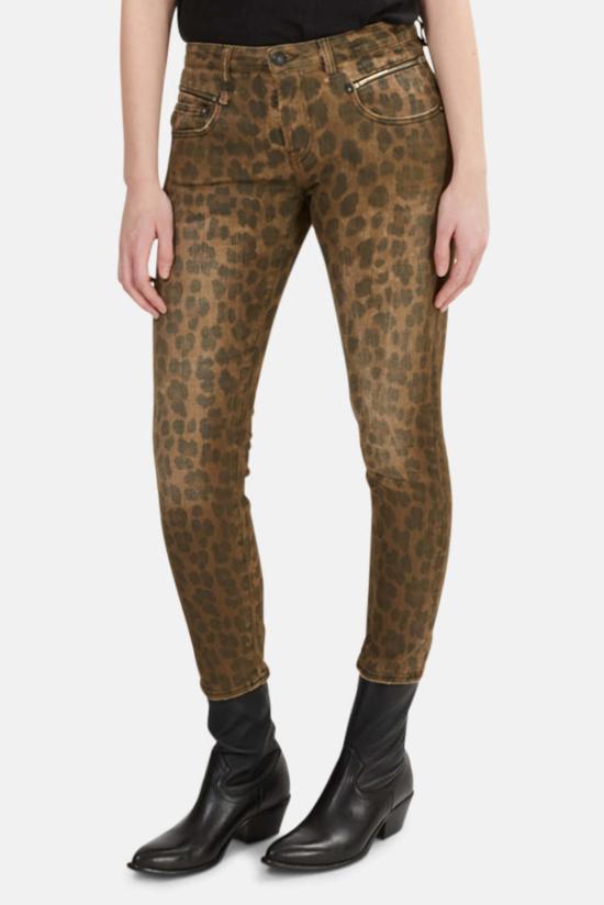  알13 데님 팬츠 R13 바이커 보이 진 레오파드 - R13