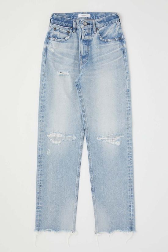  마우지 데님 팬츠 Moussy Argnett 와이드 스트레이트 진 라이트 블루