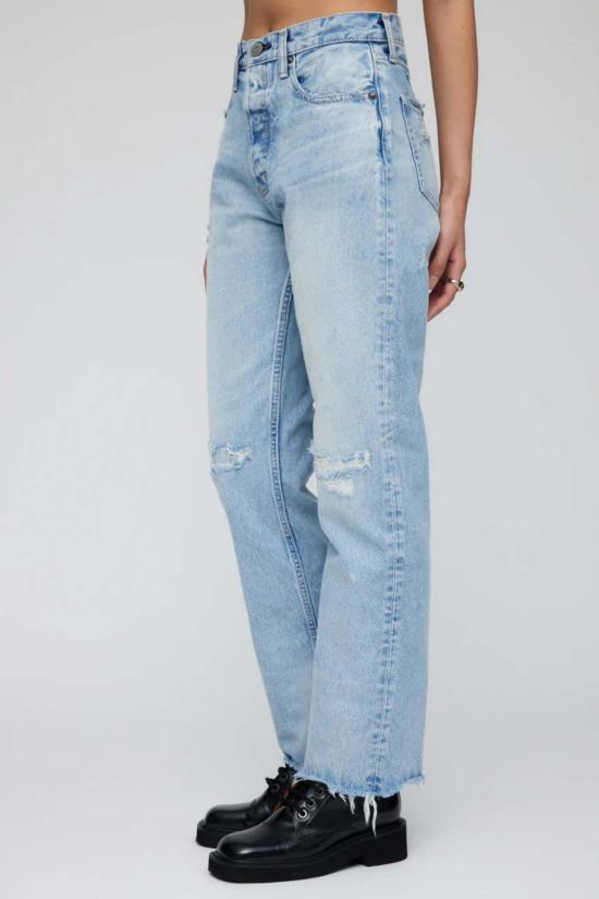  마우지 데님 팬츠 Moussy Argnett 와이드 스트레이트 진 라이트 블루 - MOUSSY