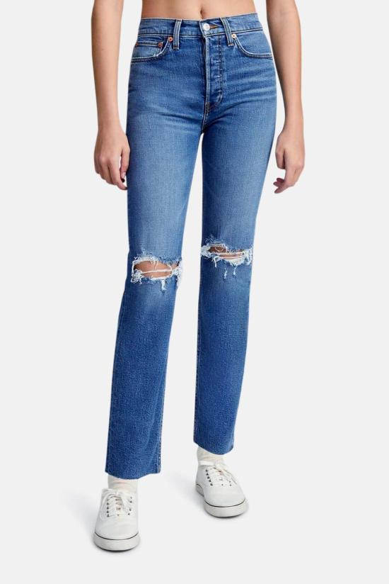  리던 데님 팬츠 Re/Done High Rise Stove Pipe Jean Dusk Destroy - RE/DONE