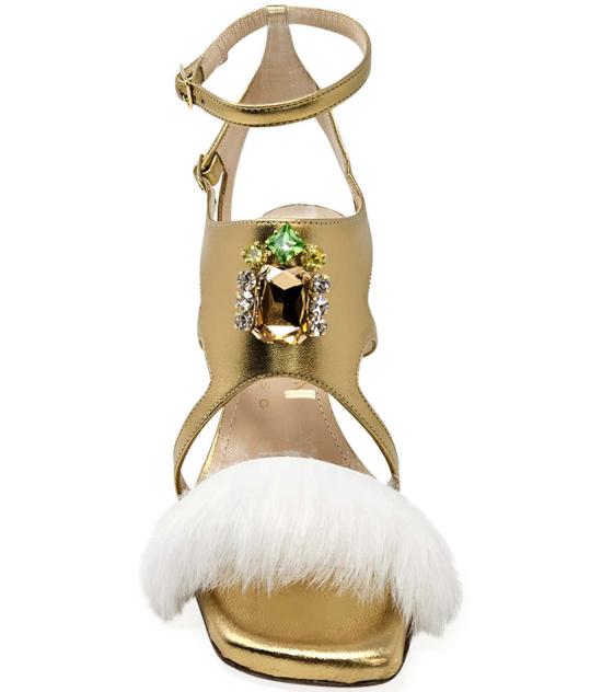  프라텔리 루쏘 힐/펌프스 프라텔리 루소 가죽 오픈토 페더 펌프 골드 - FRATELLI RUSSO