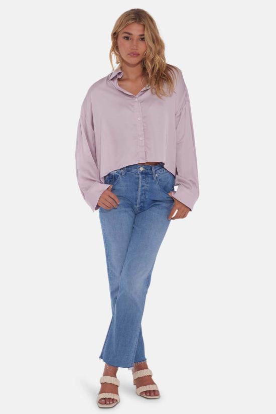  The Tile Club 긴팔 티셔츠 타일 클럽 로라 크롭 새틴 셔츠 모브 - THE TILE CLUB