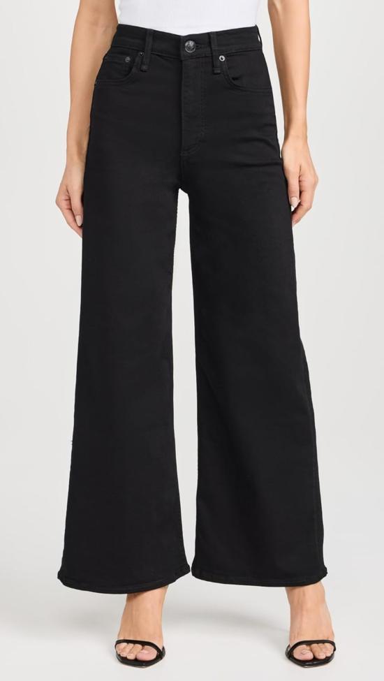  랙앤본 데님 숏팬츠 Rag & Bone Flexi Sofie 하이라이즈 와이드 레그 진 블랙 - RAG & BONE
