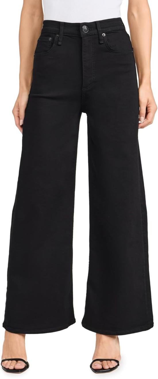  랙앤본 데님 숏팬츠 Rag & Bone Flexi Sofie 하이라이즈 와이드 레그 진 블랙