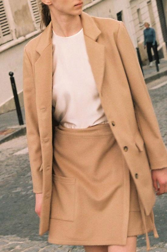  다두라 숏 스커트 다투라 캐시미어 랩 미니 스커트 캐멀 - DATURA