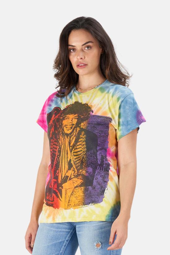  MadeWorn 반팔 티셔츠 Made Worn Jimi Hendrix 티셔츠 레인보우 타이 다이