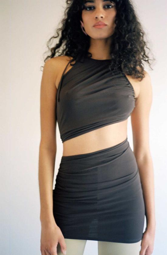  이오네스 숏 원피스 이오안네스 가나슈 스파이럴 랩 드레스 브라운 - IOANNES