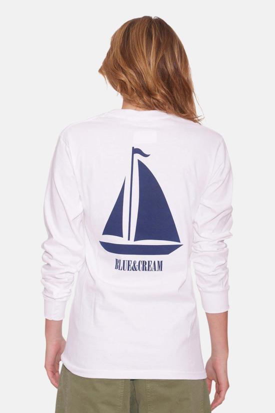  블루&크림 긴팔 티셔츠 세일보트 롱슬리브 티셔츠 화이트 - BLUE&CREAM