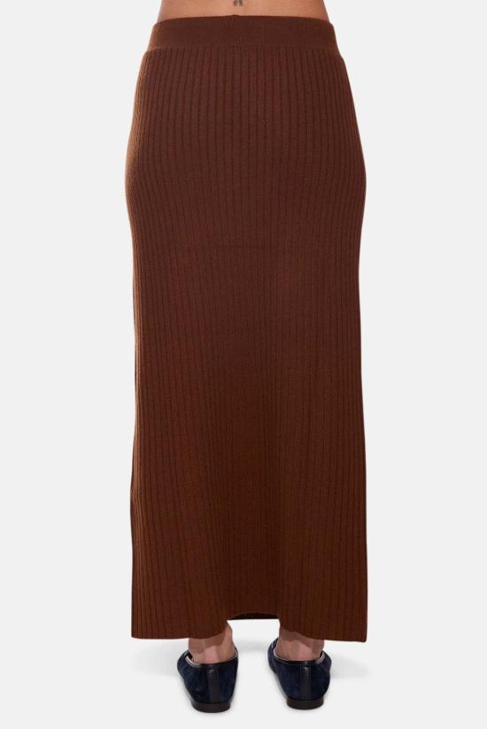  더 타일 클럽 롱 스커트 타일 클럽 거트루드 리브 맥시 스커트 브라운 - THE TILE CLUB