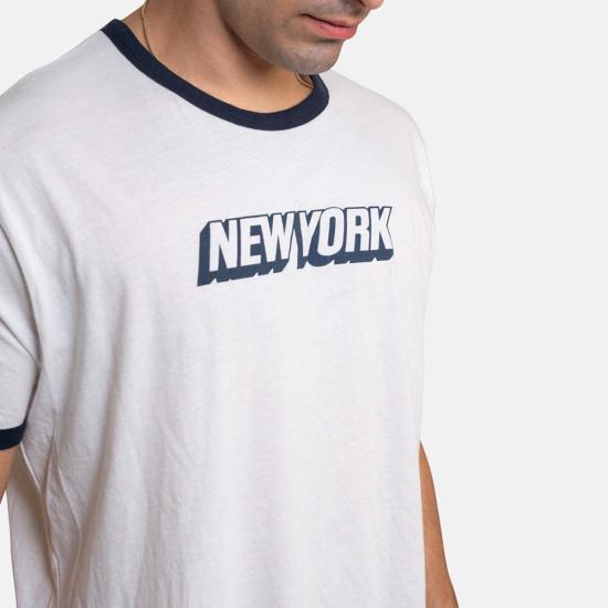  Blue&Cream 반팔 티셔츠 블루&크림 뉴욕 포스트 링거 티 화이트/네이비 - BLUE&CREAM