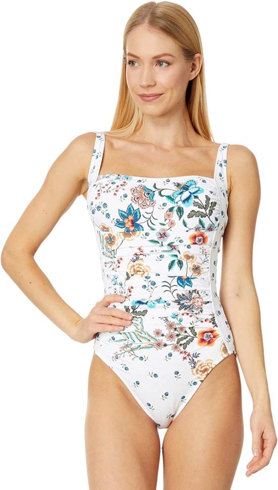 조니 와스 원피스 수영복 조니 워즈 러칭 원피스 화이트 플로럴 - JOHNNY WAS