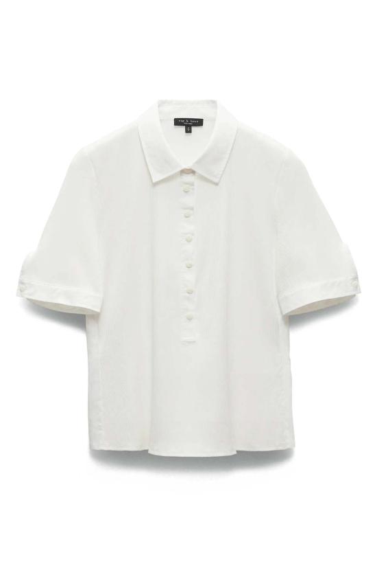  랙앤본 반팔 티셔츠 Rag & Bone 여성용 골지 혼합 소재 반팔 폴로 셔츠 (화이트)