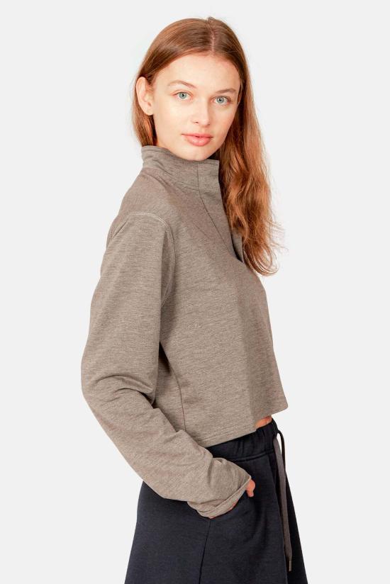  블루&크림 긴팔 티셔츠 찰리 크롭 팝 칼라 스톰 헤더 - BLUE&CREAM