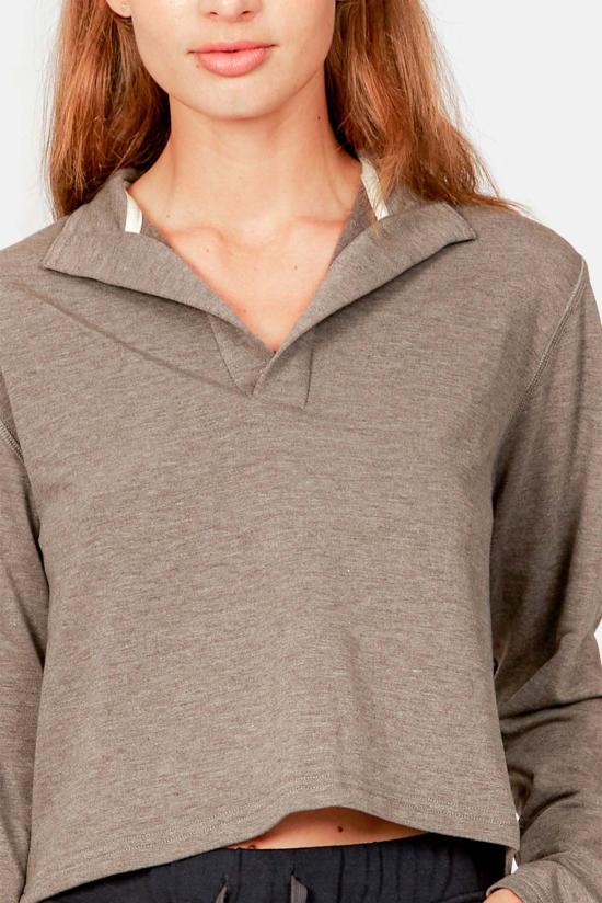  블루&크림 긴팔 티셔츠 찰리 크롭 팝 칼라 스톰 헤더 - BLUE&CREAM