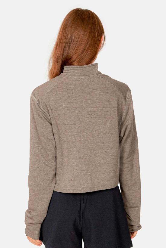  블루&크림 긴팔 티셔츠 찰리 크롭 팝 칼라 스톰 헤더 - BLUE&CREAM